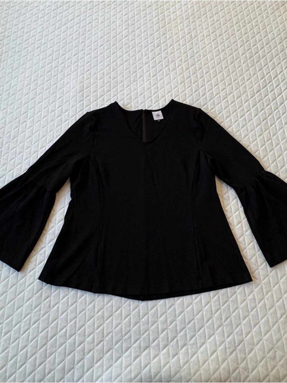 CAbi Black V-Neck Bell Sleeve Long Sleeve Top